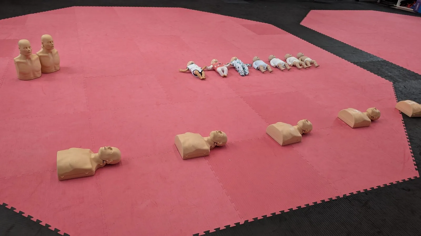 CPR manikins laid out at an Apex first aid course